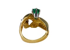 Round Emerald and Old Mine Cut Diamond Bypass Ring