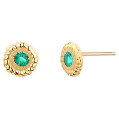 Round Emerald Braided Bezel Set Stud Earrings