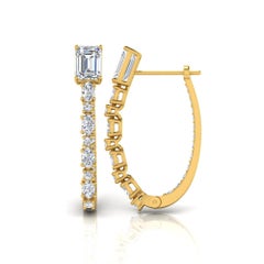 Créoles en or jaune avec diamants taille émeraude ronde de 3,8 carats SI/H