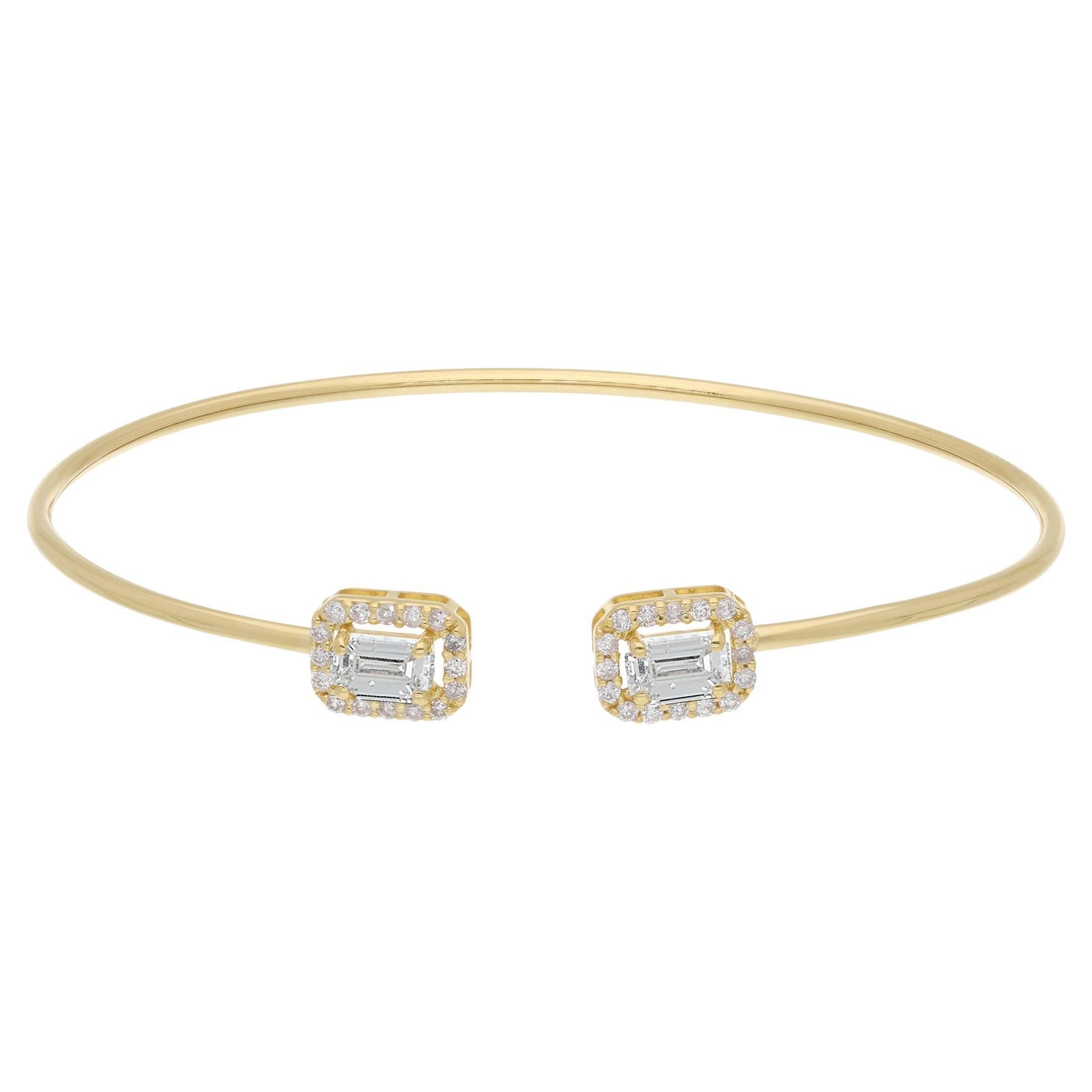 Bracelet manchette en or jaune 18 carats avec diamants ronds et émeraudes