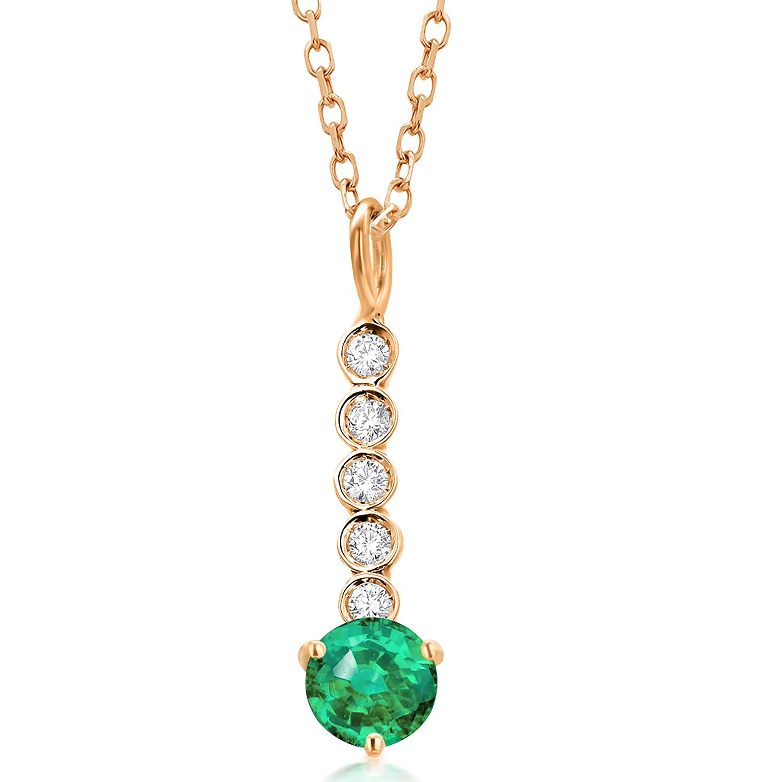 Round Emerald Diamond 0.55 Carat Lariat 14 Karat Yellow Gold  Necklace Pendant In New Condition For Sale In New York, NY
