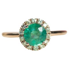 Vintage Round Emerald Engagement Ring, Rose Gold, May Birthstone, Colombian Emerald