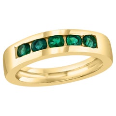 Round Emerald Five Stone Channel-Set Wedding Band/Ring 18 Kt Yellow Gold Unisex