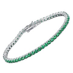  Round Emerald Green Colored Cubic Zirconia Sterling Silver Bracelet