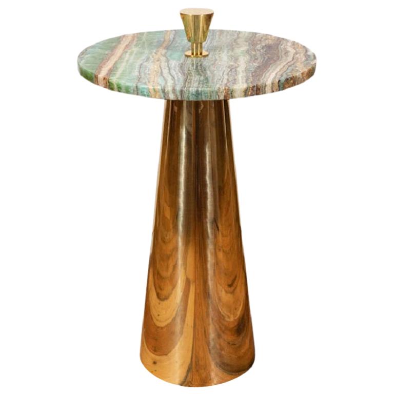 Round Emerald Green Onyx Marble and Brass Side or Martini Table, Italy