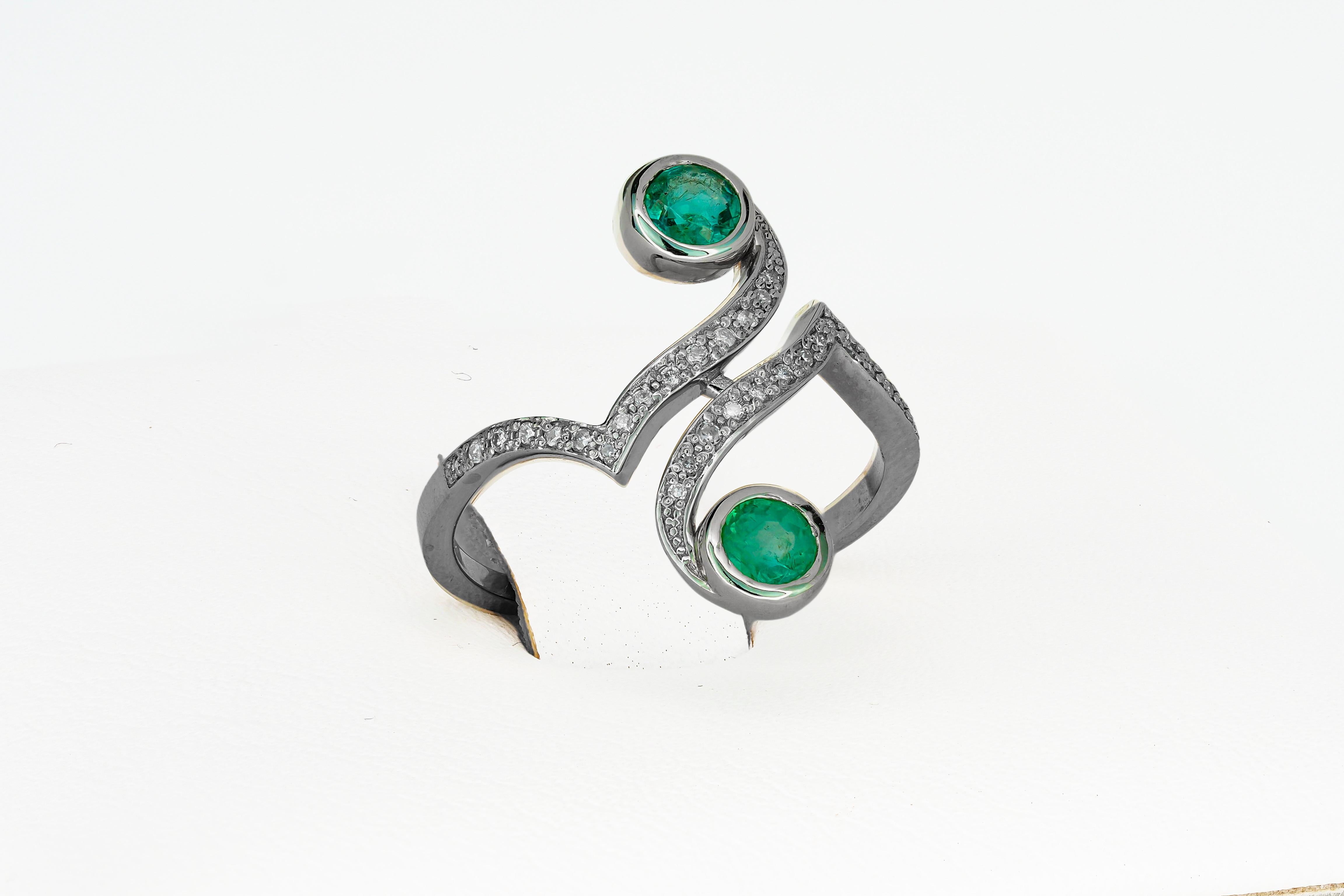 Round Emerald Ring, in 14 Karat Gold, Vintage Style Emerald Ring, Emerald Ring 1