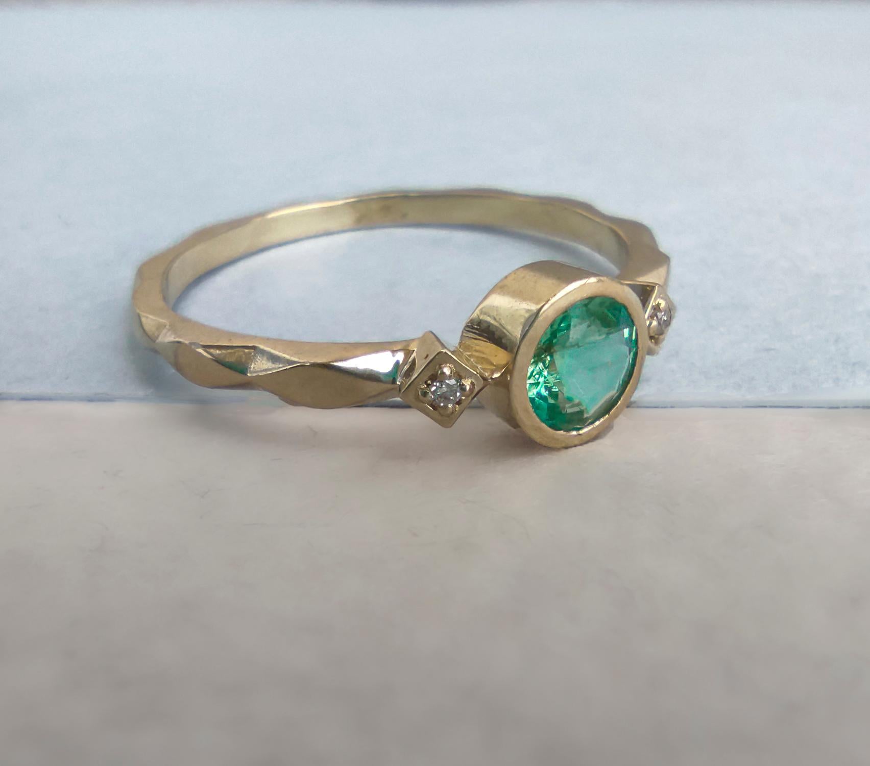 For Sale:  Round Emerald Ring in 14k Gold, Genuine Emerald Ring 5