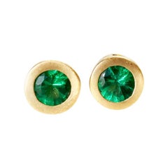 Round Emerald Stud Earrings in 18 Karat Yellow Gold