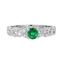 Runder Smaragd mit Diamant Filigraner Ring Verlobungsring aus 18 Karat Weißgold