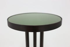 Round End Table with Painted Olive Green Glass Top and Dark Mahogany Base