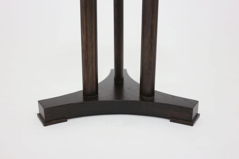 Round End Table with Painted Olive Green Glass Top and Dark Mahogany