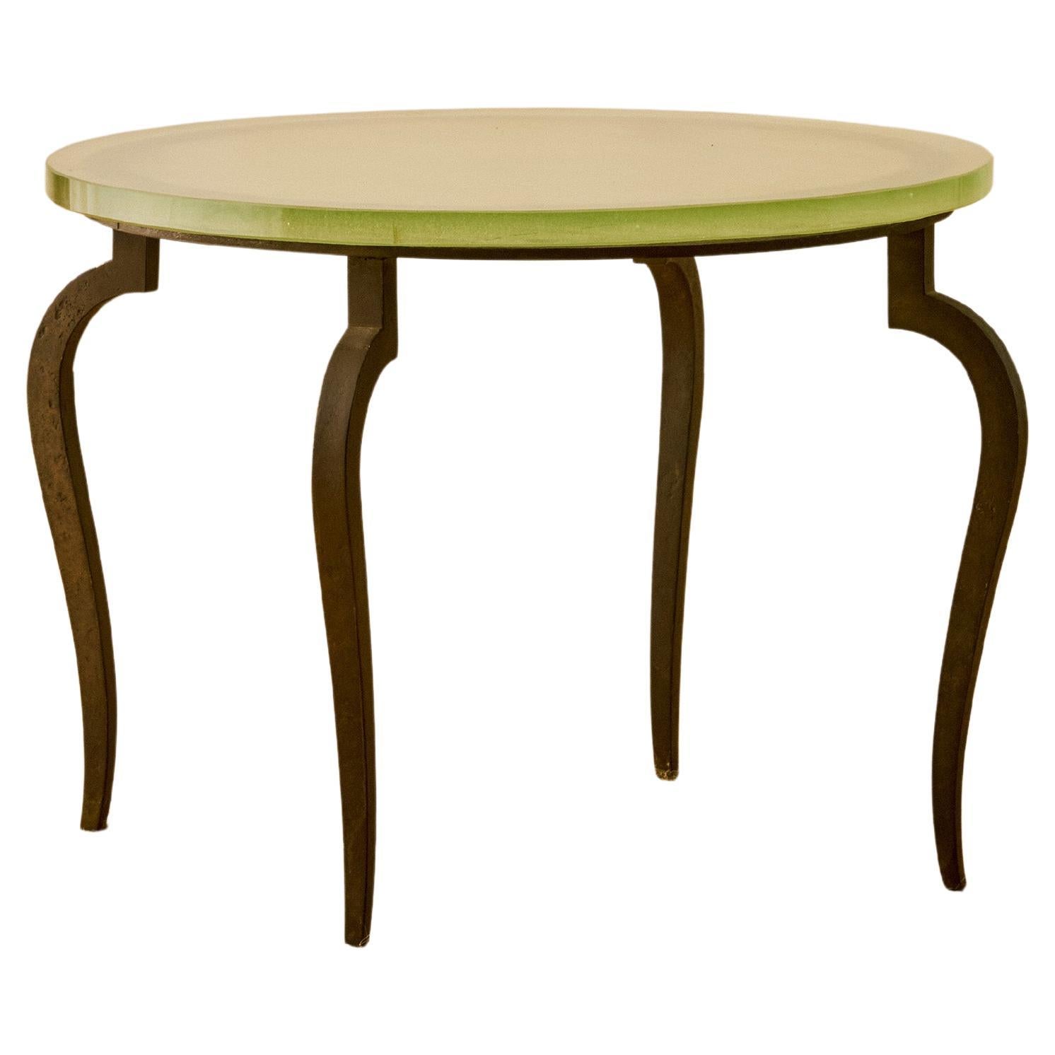 Round End Table With Textured Glass Top by Saint Gobain c. 1960