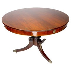 Antique Round English 19th C. Regency Style Rosewood Inlaid Game Table, Attr. Maple & Co