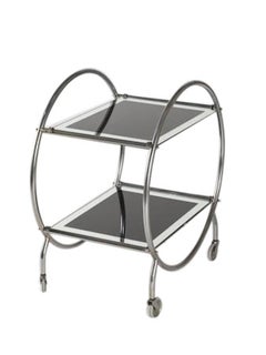 Round English Bar Cart in Original Chrome with Glass Shelves, 1930s