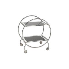 Vintage Round English Bar Cart in Original Chrome with Glass Shelves, 1930s