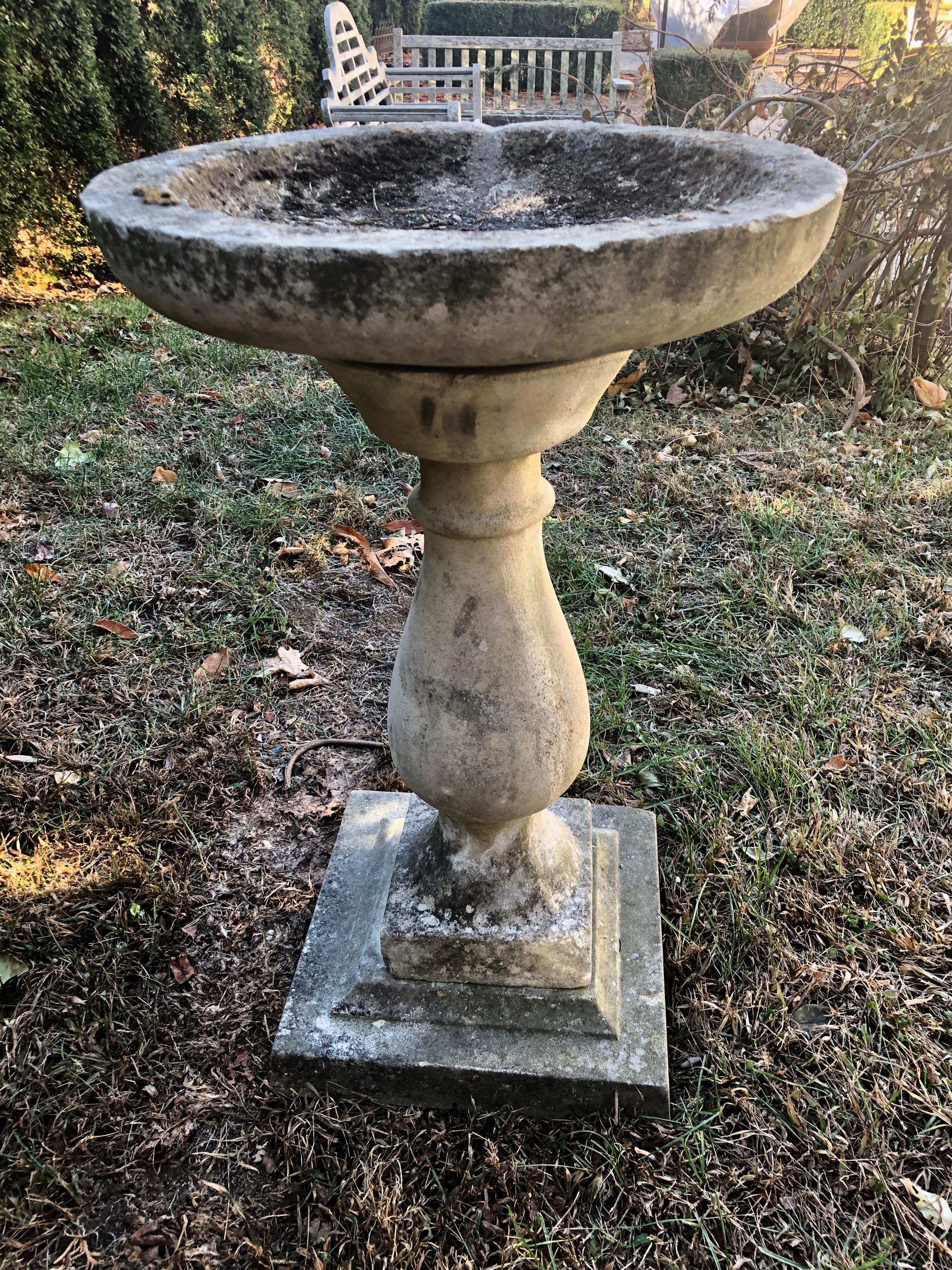 20th Century Round English Cast Stone Birdbath with Lovely Patina