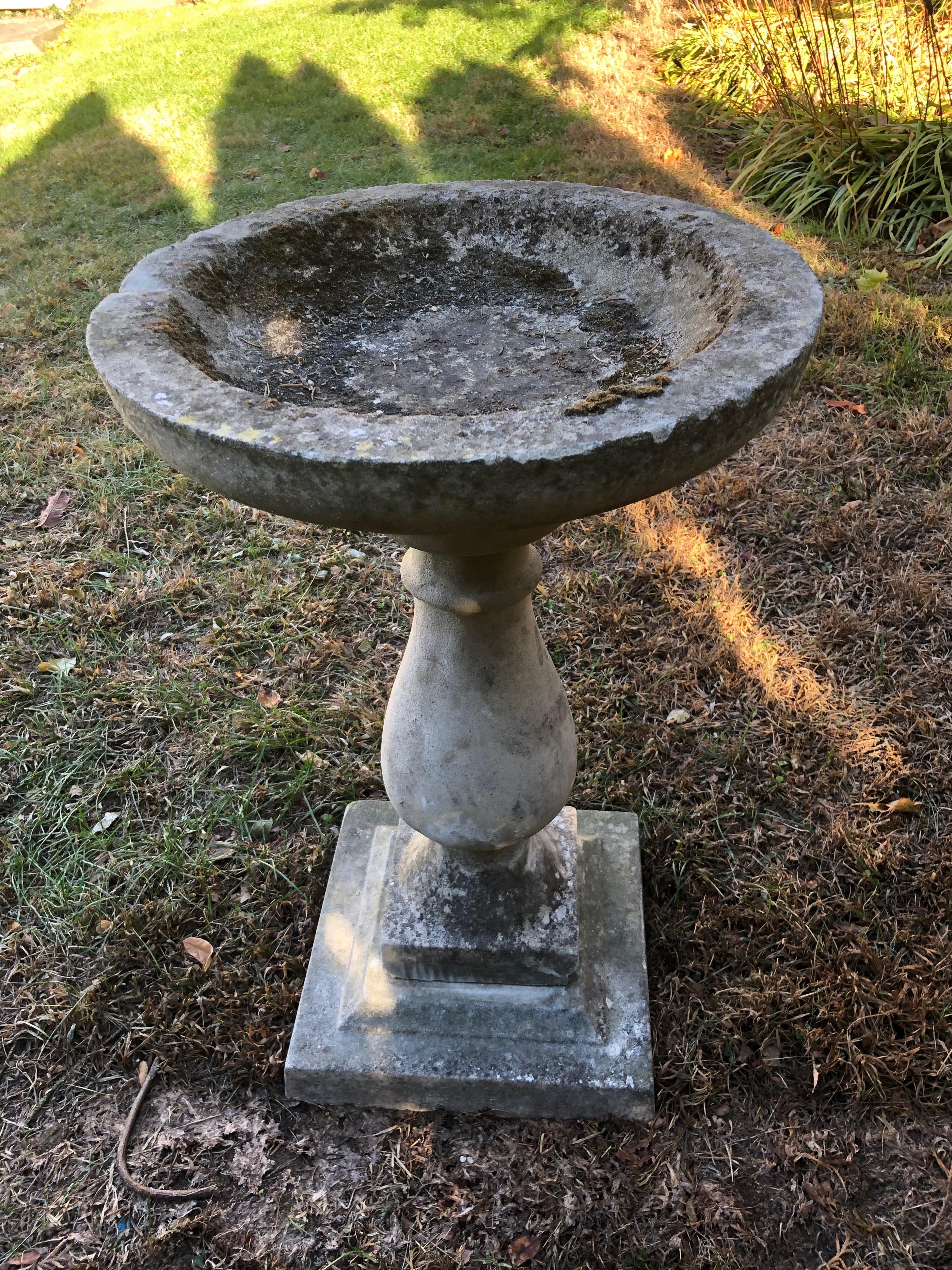 Round English Cast Stone Birdbath with Lovely Patina 2