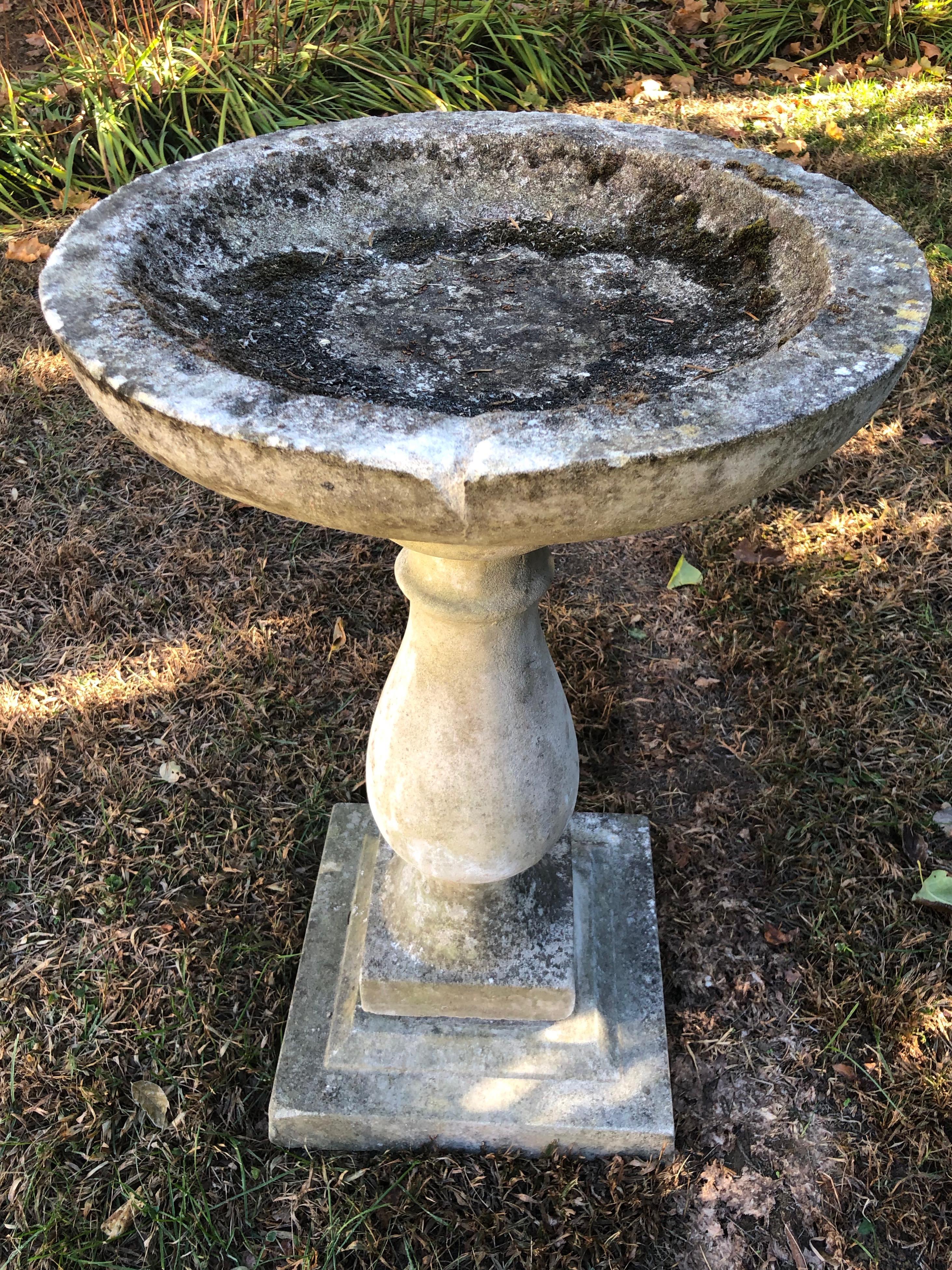 Round English Cast Stone Birdbath with Lovely Patina 4