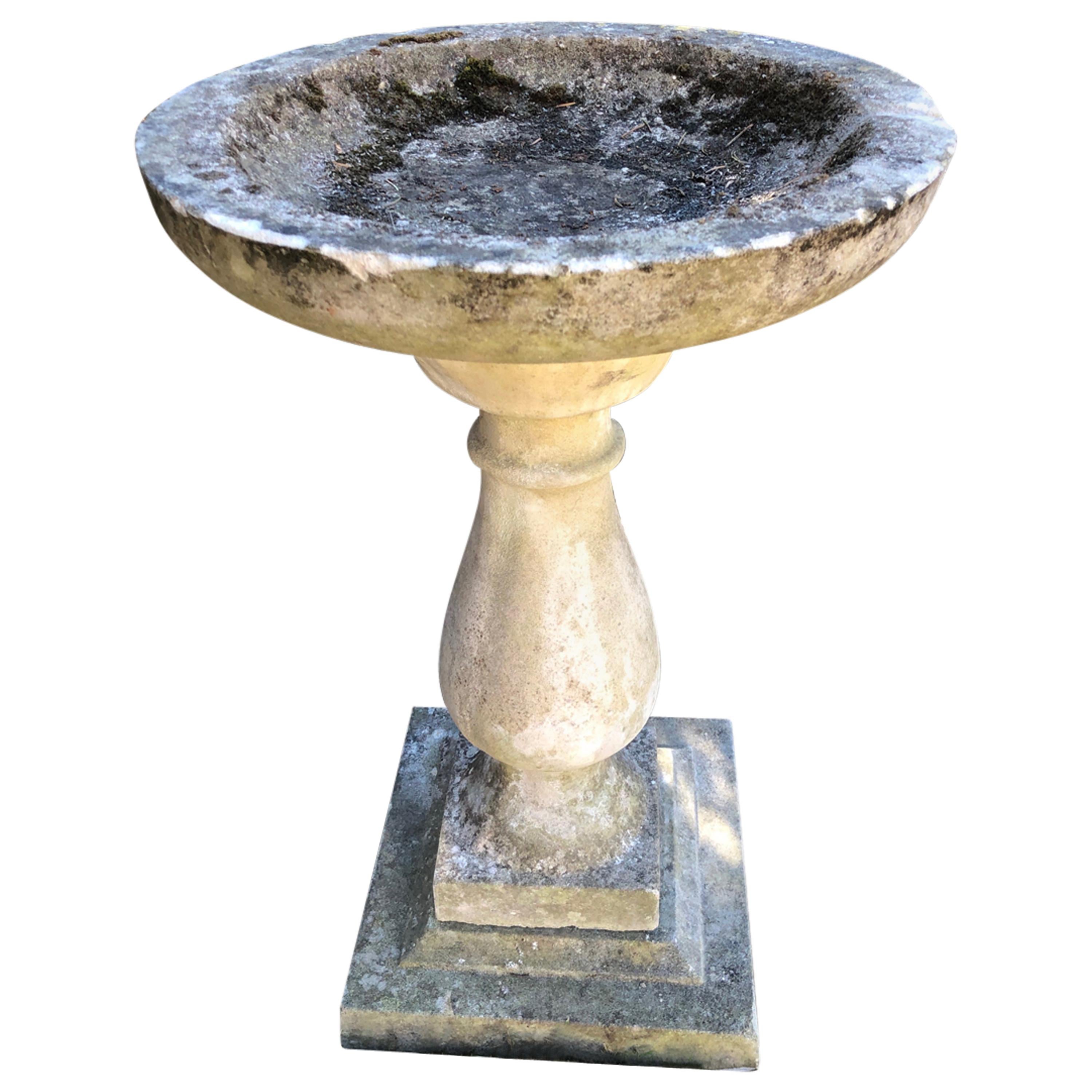 Round English Cast Stone Birdbath with Lovely Patina