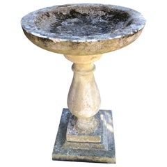 Vintage Round English Cast Stone Birdbath with Lovely Patina