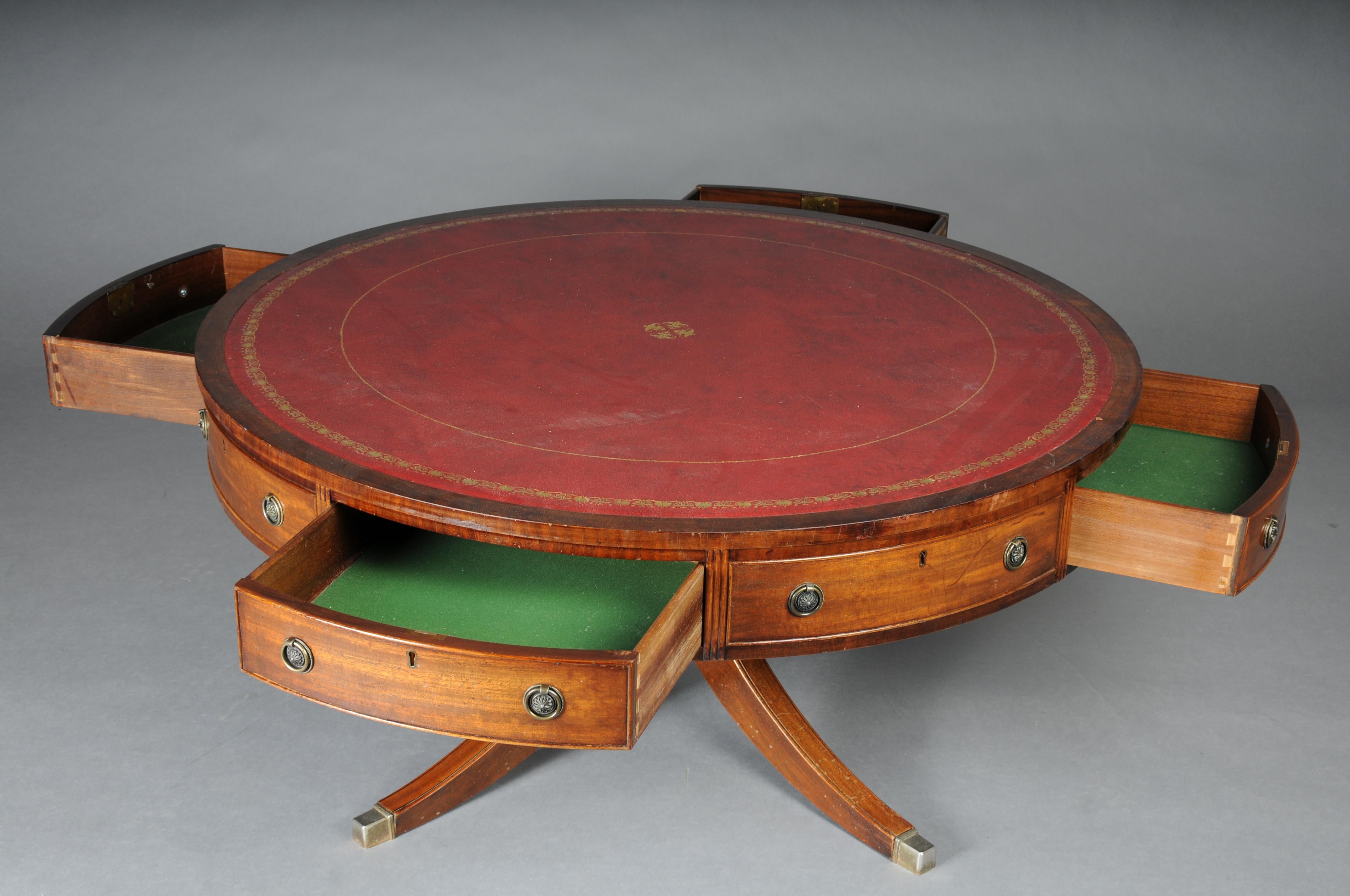 Embossed Round English coffee table Chesterfield table, around 1890, bordeaux For Sale