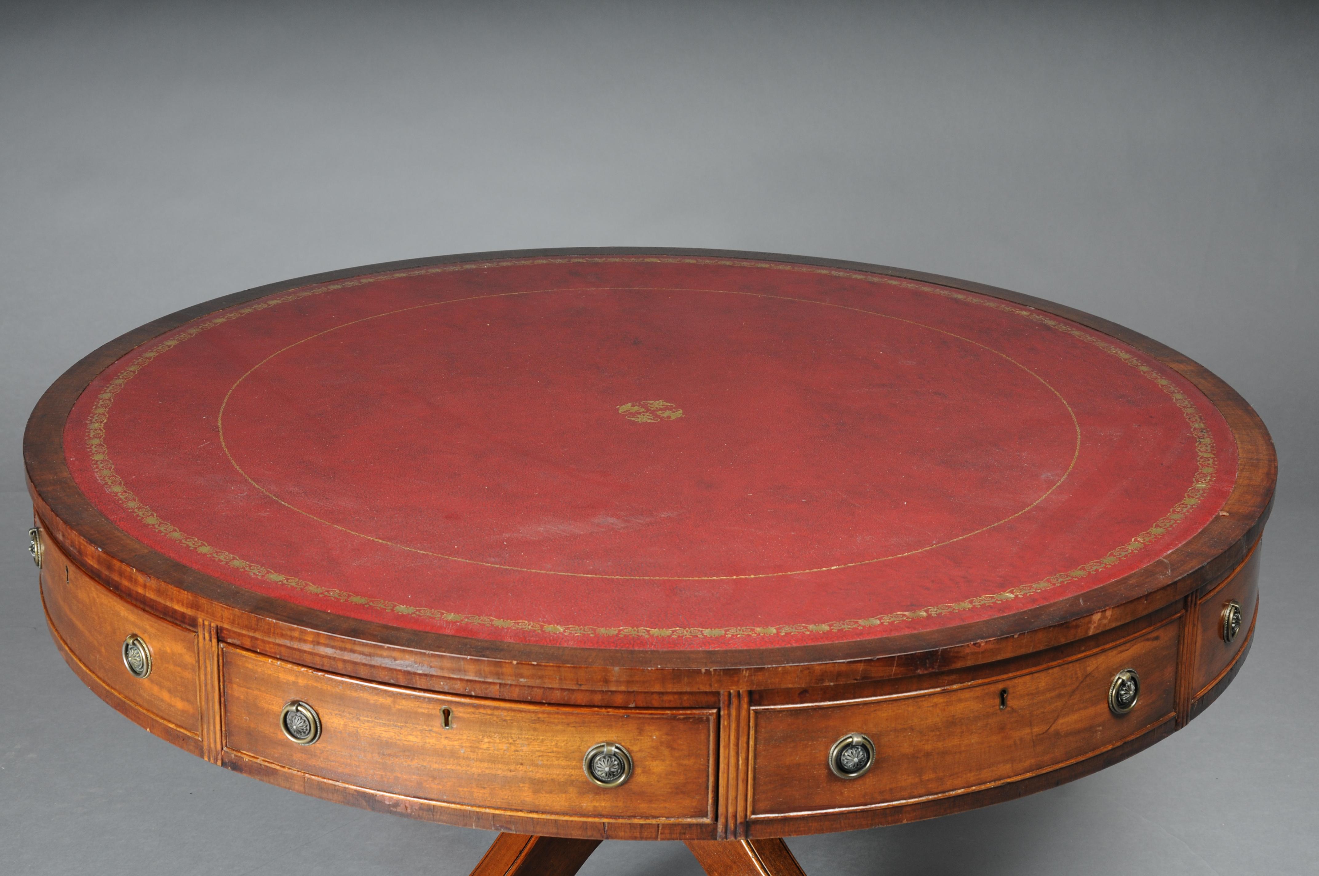 Late 19th Century Round English coffee table Chesterfield table, around 1890, bordeaux For Sale