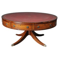 Antique Round English coffee table Chesterfield table, around 1890, bordeaux