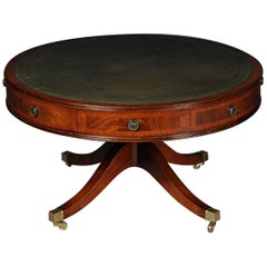 Antique Round English Coffee Table Chesterfield Table, circa 1900