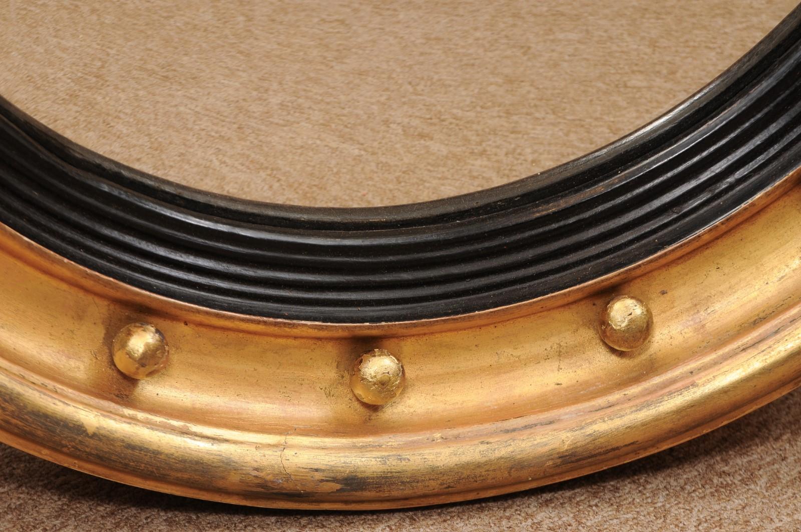 Round English Giltwood Bull’s Eye Mirror with Convex Glass, 19th Century 5