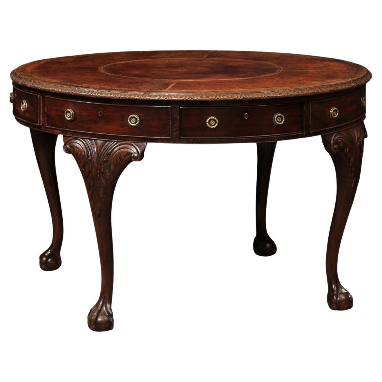 Round English Mahogany Rent Table with Cabriole Legs, Paw Feet, and ...