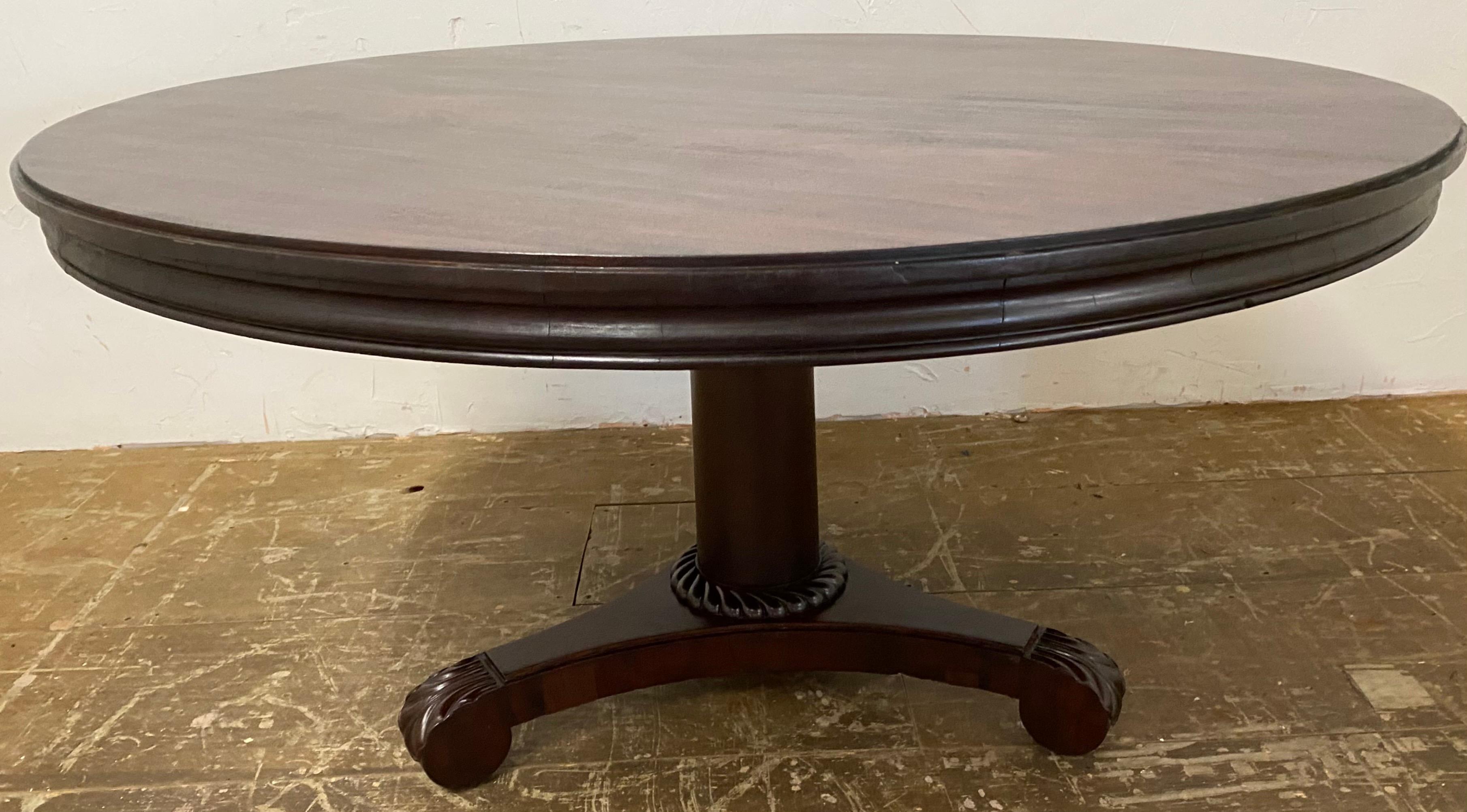 19th Century Round English Regency Pedestal Dining or Center Table