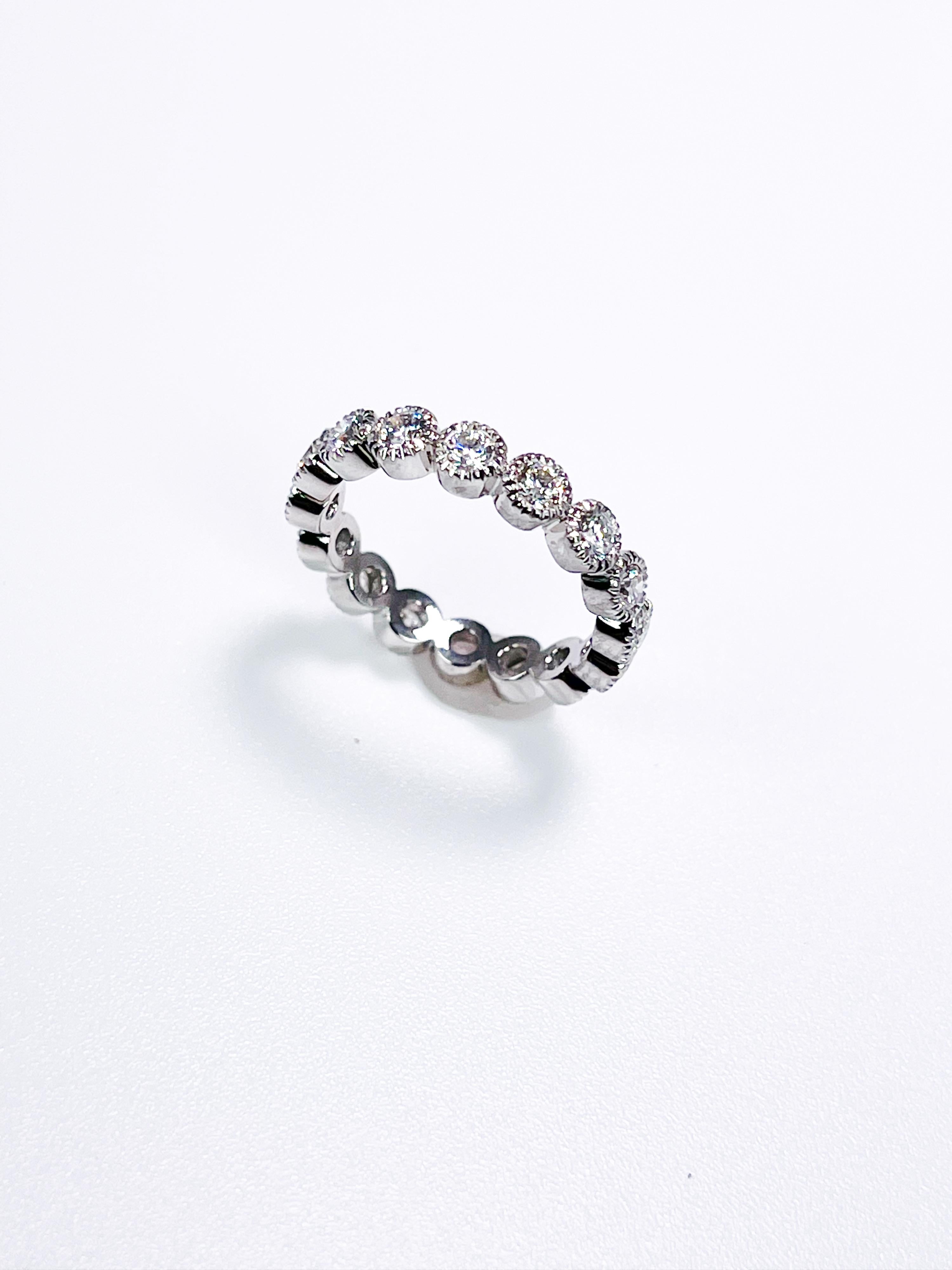 Modern Round Eternity Ring Hand Engraved Made in Platinum 1ct For Sale