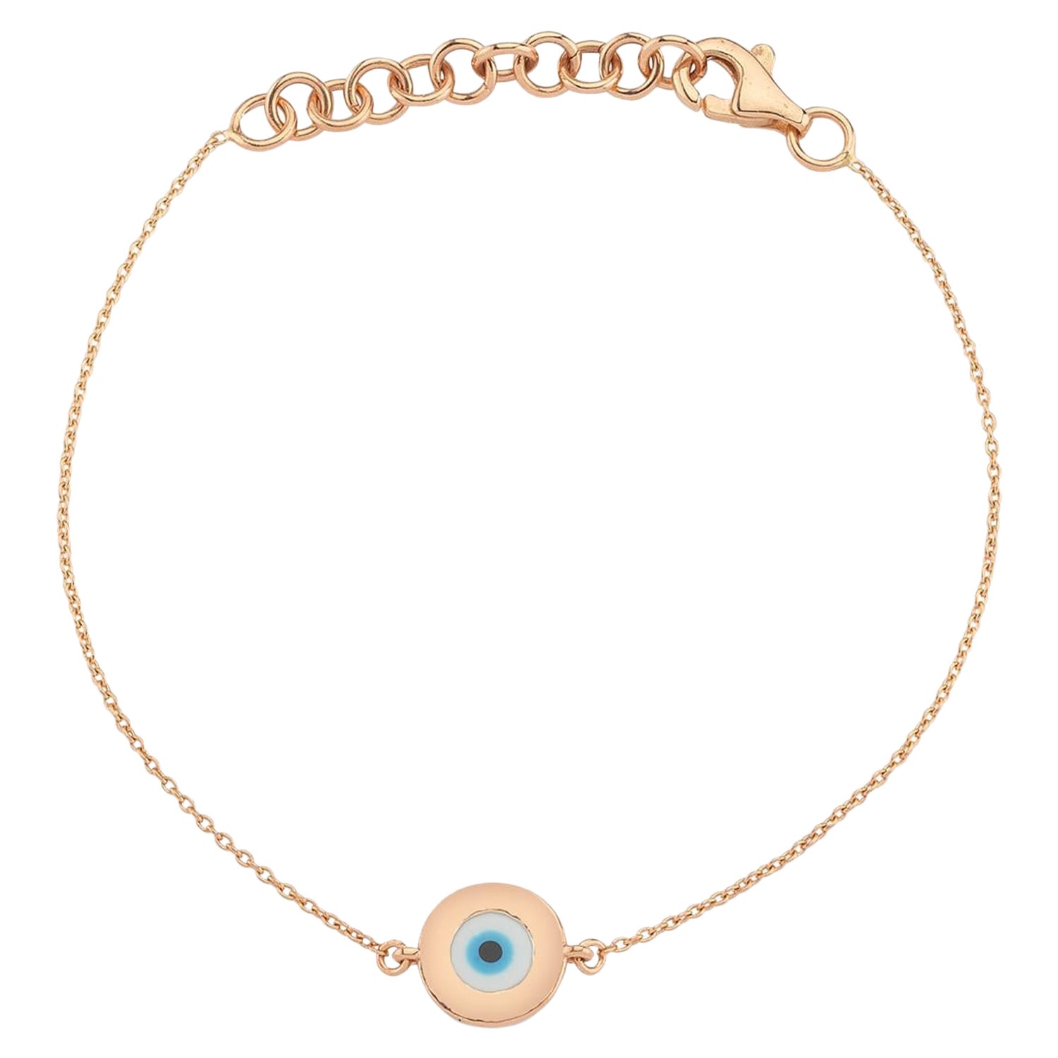 Rundes Evil Eye Armband aus 14K Roségold mit weißer Emaille von Selda Jewellery im Angebot