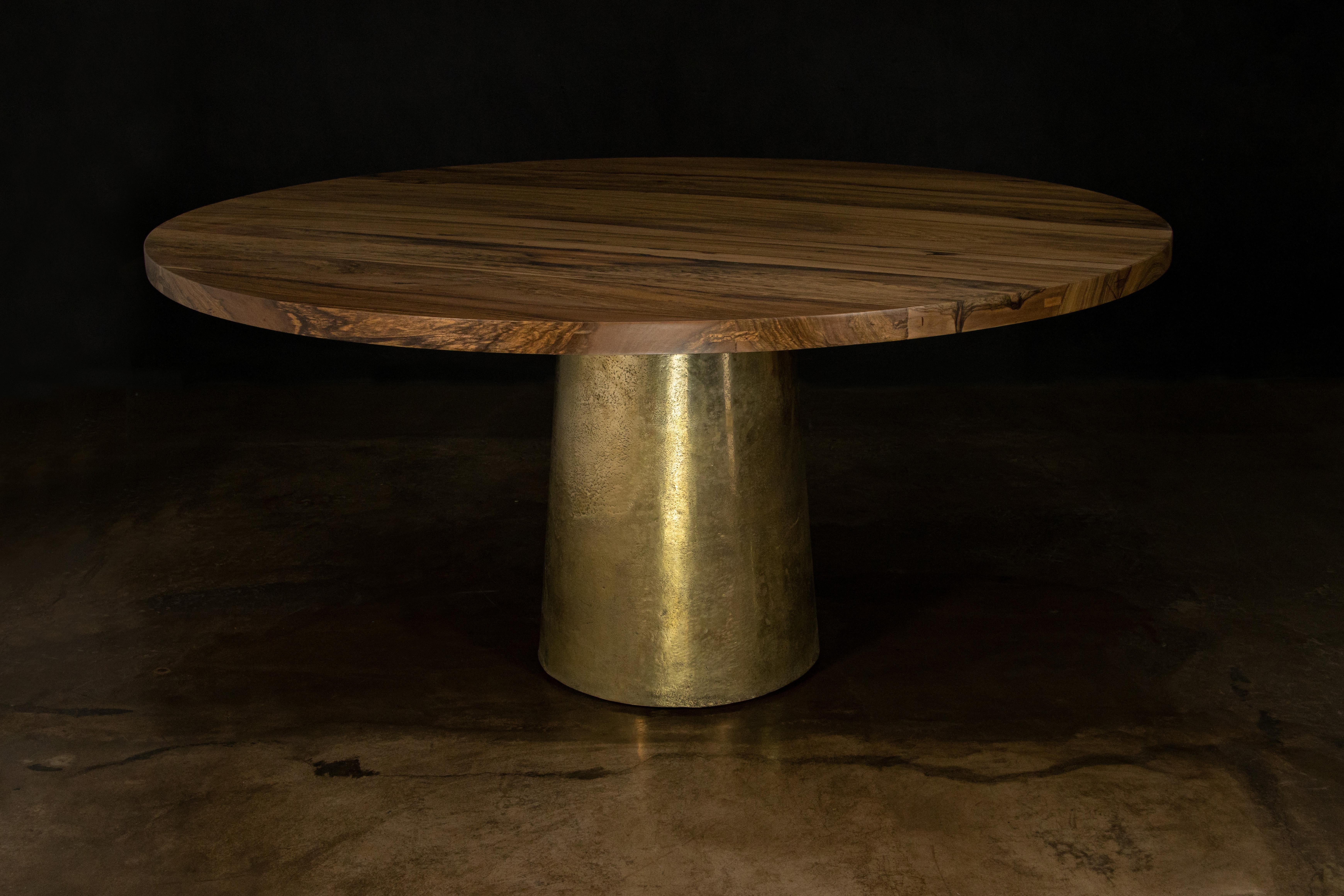Benino Round Exotic Wood Cast Bronze Pedestal Dining Table by Costantini Design 

60