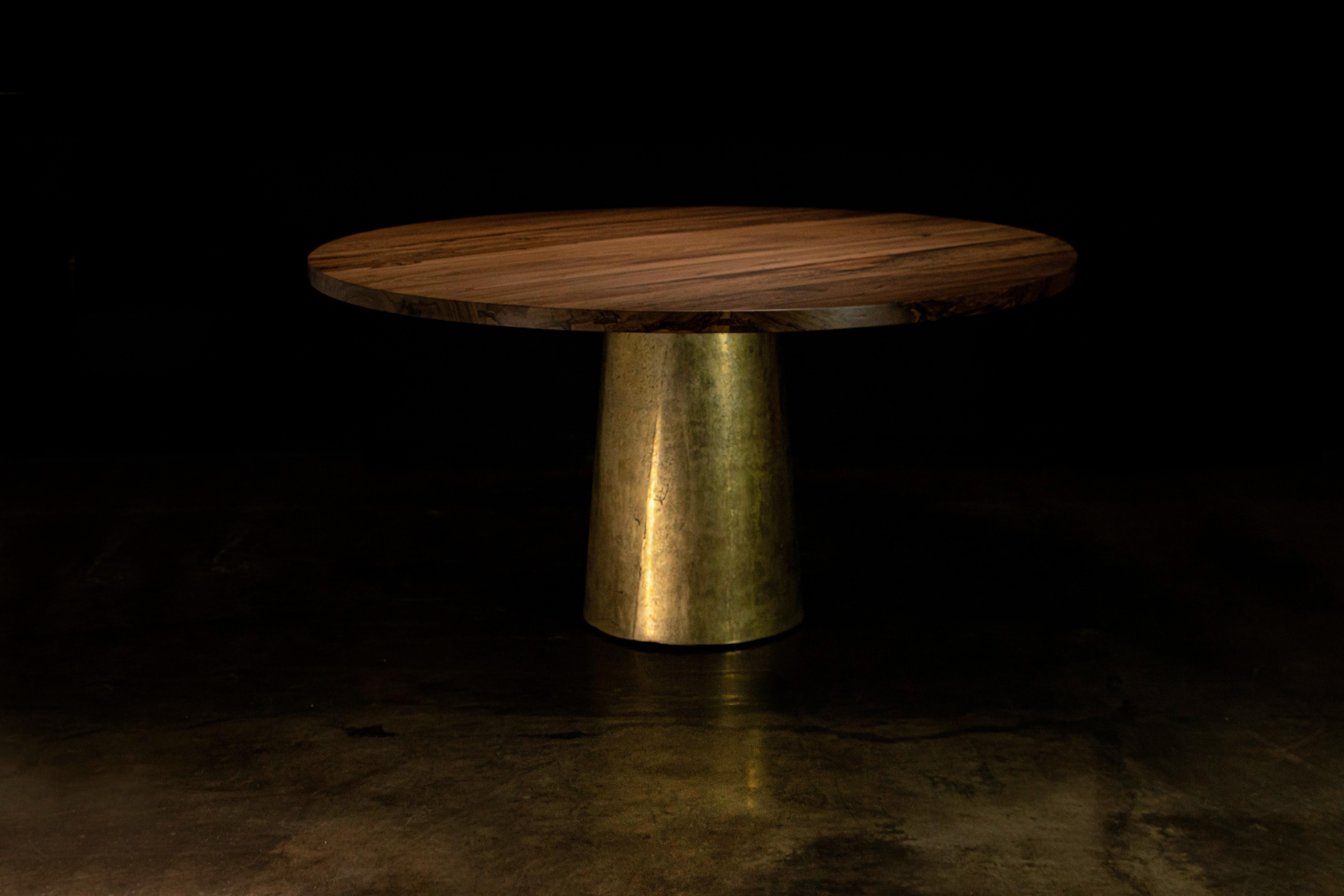 Modern Round Exotic Wood Cast Bronze Pedestal Dining Table by Costantini, Benino For Sale