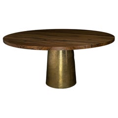 Round Exotic Wood Cast Bronze Pedestal Dining Table by Costantini, Benino