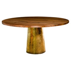 Round Exotic Wood Cast Bronze Pedestal Dining Table by Costantini, Benino