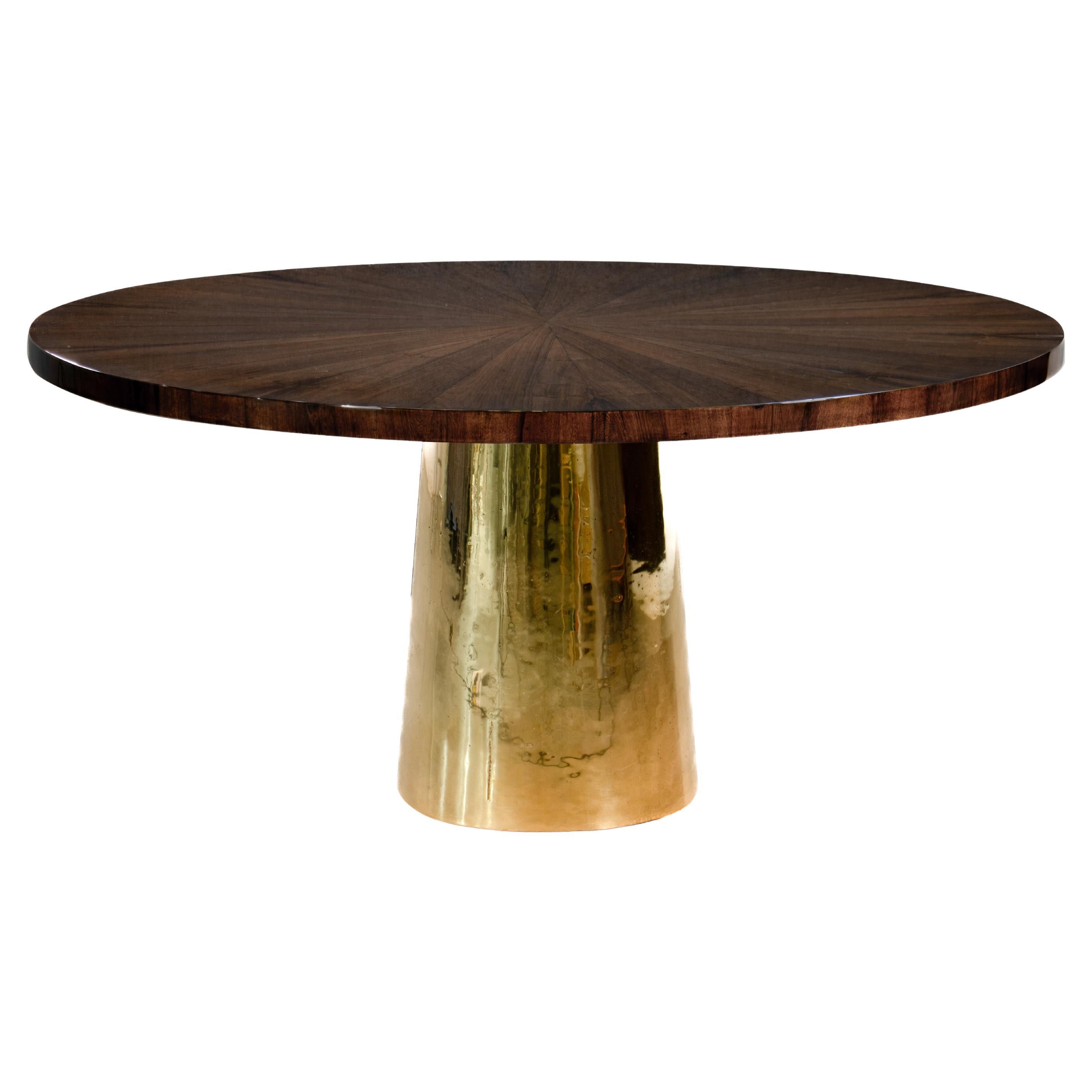 Round Exotic Wood Cast Bronze Pedestal Dining Table by Costantini, Benino