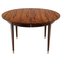 Round Expandable Dining Table by Arne Vodder, Rosewood with Pewter Details