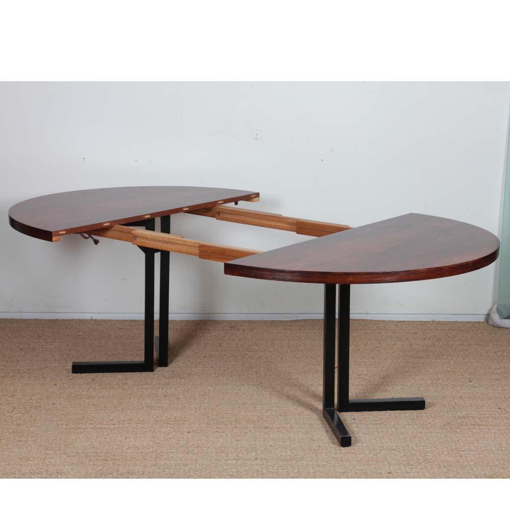 Palissandro Tavolo da pranzo rotondo allungabile in palissandro Rio, anni '60 in vendita