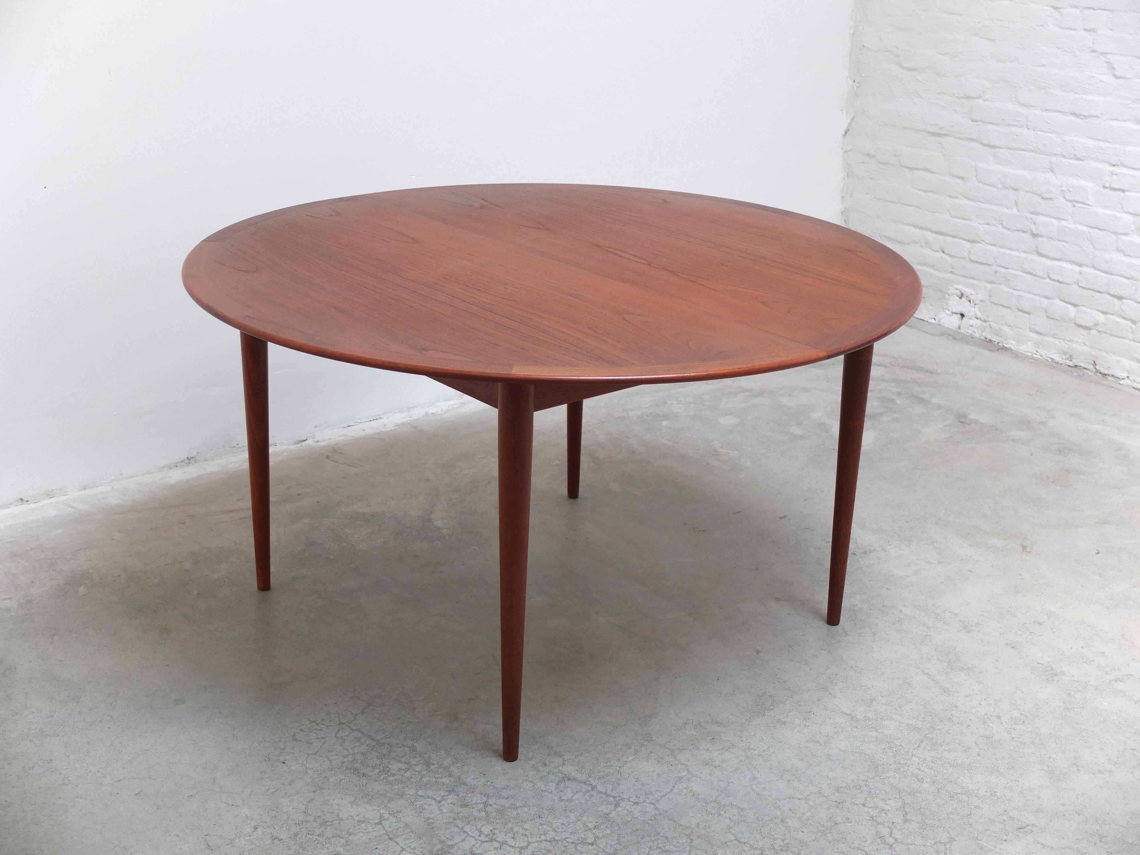 Scandinavian Modern Round Extendable Dining Table in Teak by Grete Jalk for Poul Jeppesen, 1960s