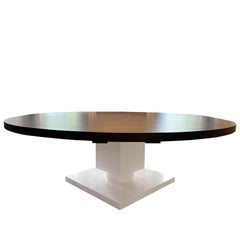 Round Extendable Wenge Dining Table with Cube Pedestal Base