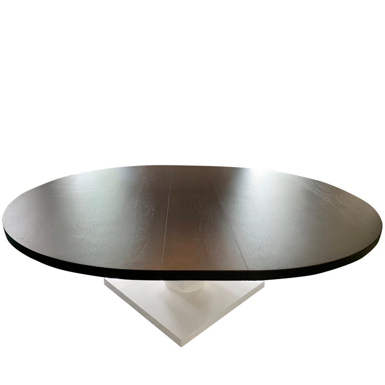 Round Extendable Wenge Dining Table with Cube Pedestal Base For Sale at ...