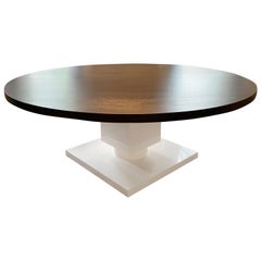 Round Extendable Wenge Dining Table with Cube Pedestal Base