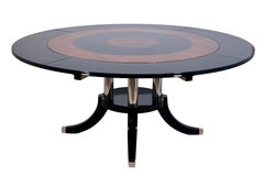 Round Extendable French Art Deco Dining or Center Table in Black and Burl Wood
