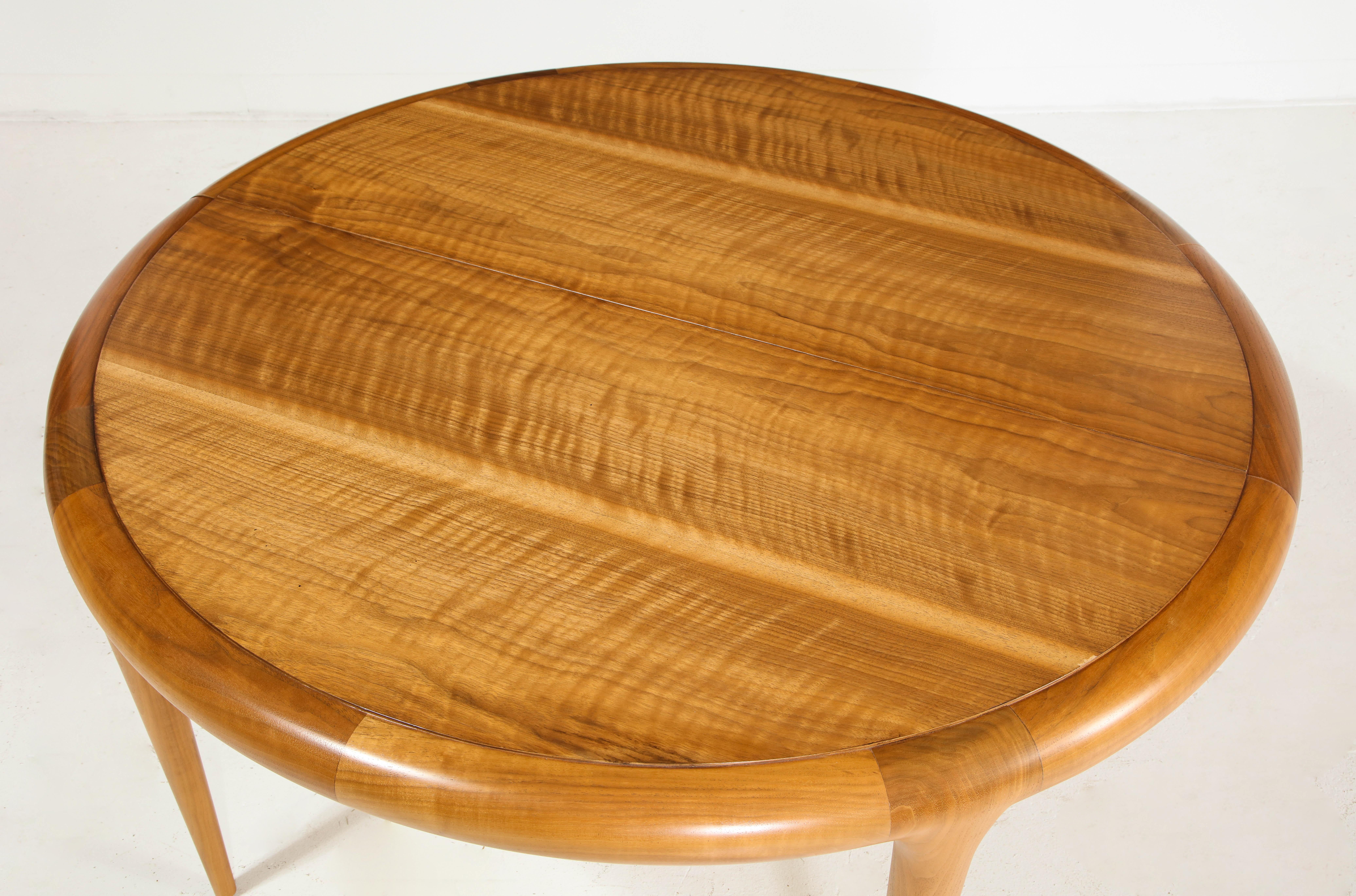 Walnut Round Extension Dining Table in Wood Offered by Vladimir Kagan Design Group