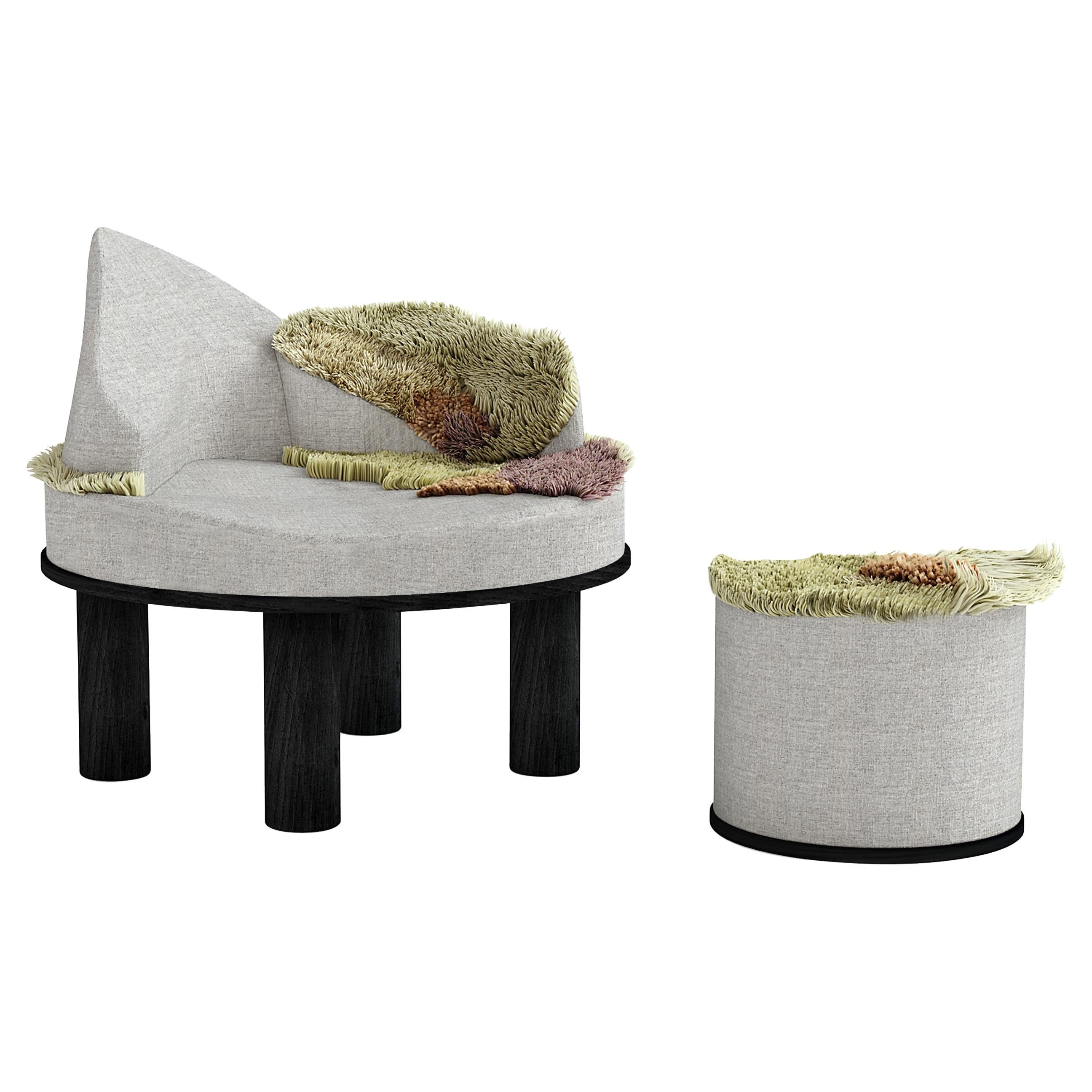 Round Fabric Bench with Pouf from Wild Gardens of Oudolf Collection