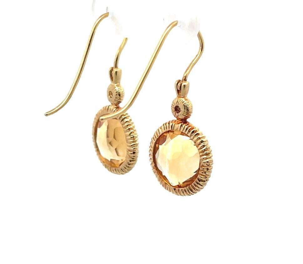 Round Faceted Citrine Drop Earrings Bezel Set in 14K Yellow Gold with Diamonds en vente 2
