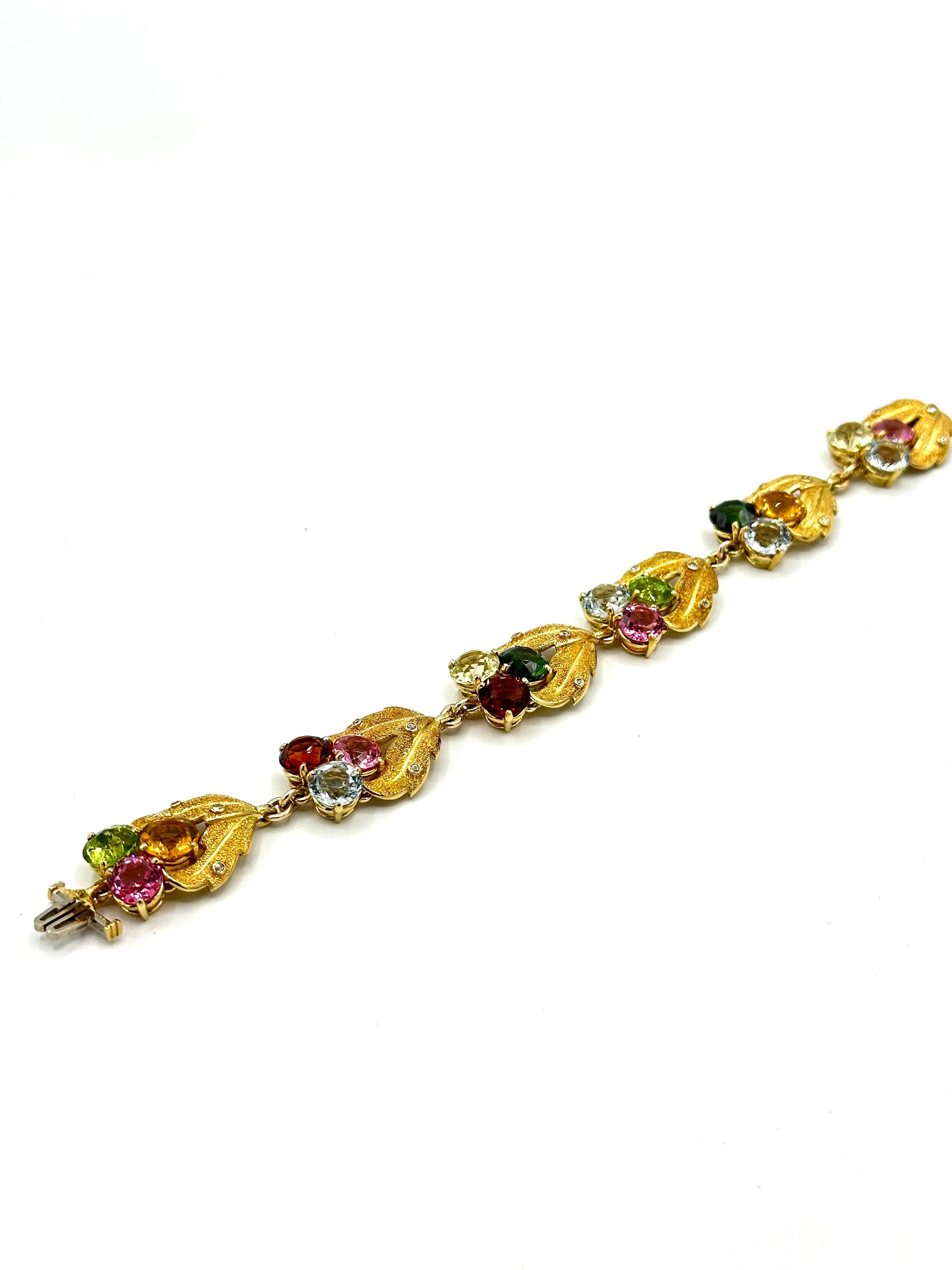 Bracelet pliage rond à facettes multi-gemmes en or jaune 18 carats Excellent état - En vente à Chevy Chase, MD