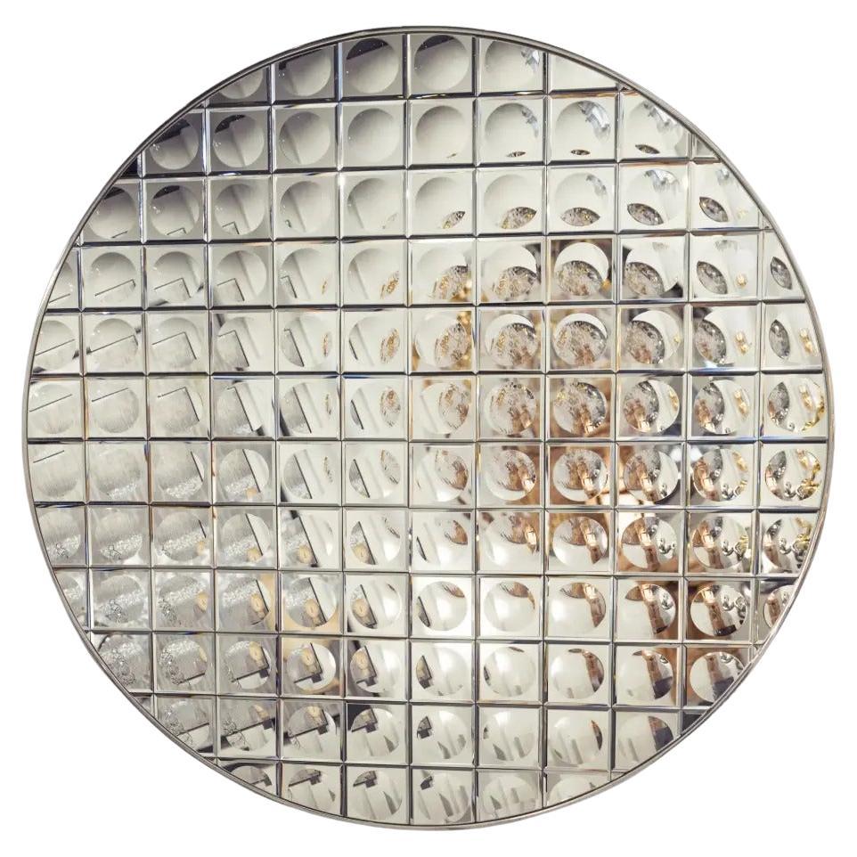Round Faceted Wall Mirror in Chrome, 1970s Style